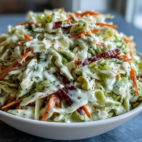 Freshly tossed Coleslaw With Creamy Dressing in a white bowl, showcasing shredded green and red cabbage with bright orange carrots, perfect for a summer barbecue side dish.