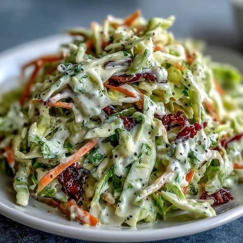 A close-up of Coleslaw With Creamy Dressing, highlighting the crunchy vegetables and rich, velvety mayonnaise-based sauce, ideal for topping pulled pork sandwiches.