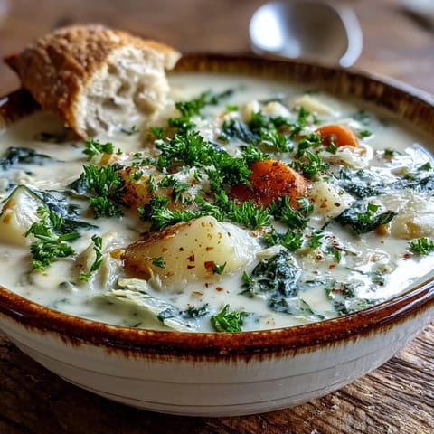 A bowl of Creamy Potato Soup with Cabbage featuring tender potatoes, carrots, and a velvety, dairy-based broth.