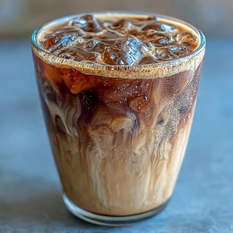 An indulgent vegan iced coffee with warm cinnamon and rich brown sugar notes, served over ice for a cool, smooth treat.