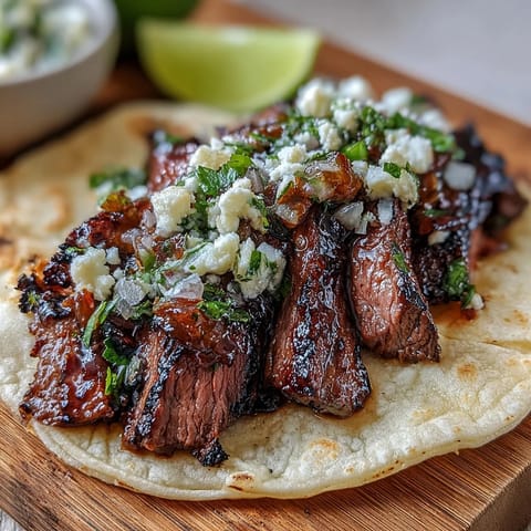 Colorful Cinco de Mayo Street Taco Bar invitingly displays grilled carne asada.