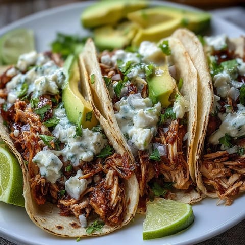 Vibrant slow cooker salsa verde chicken tacos piled high with fresh toppings.