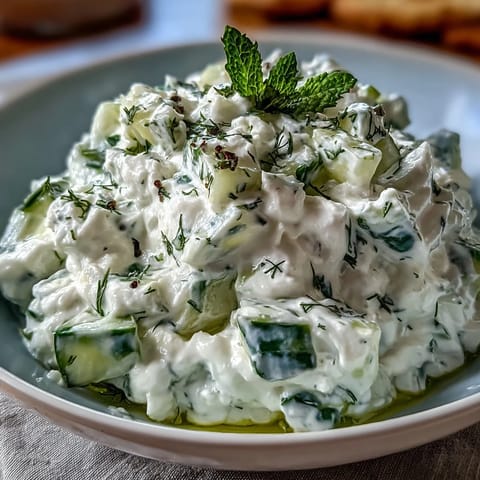 Tangy Greek Skyr Tzatziki dip, a healthy mezze served chilled with pita.