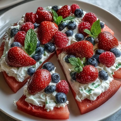 Refreshing 4th of July Watermelon Pizza: a vibrant summer dessert bursting with fruit.