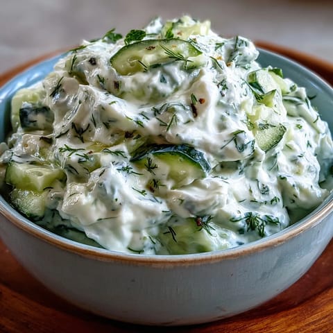 Creamy Greek Skyr Tzatziki with refreshing cucumber, dill, and garlic.
