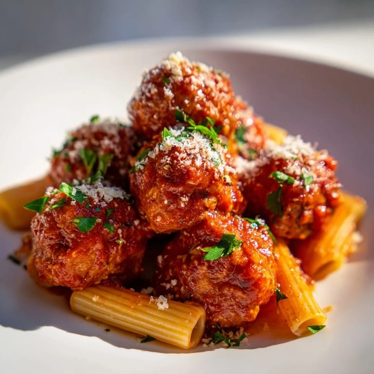 Perfectly browned turkey meatballs, served with sauce and pasta, a comforting Italian-American classic.
