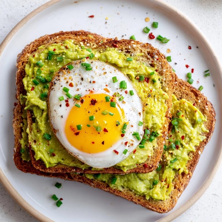 Freshly prepared avocado toast with chopped herbs is a healthy, visually appealing snack option.