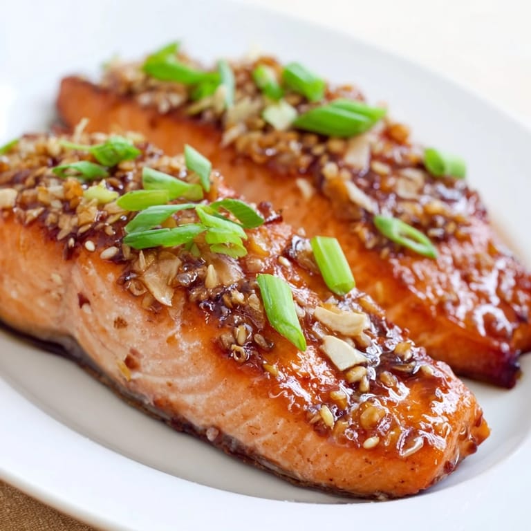 Served with rice: Delicious Honey Garlic Salmon with a glossy sauce, ready to eat.