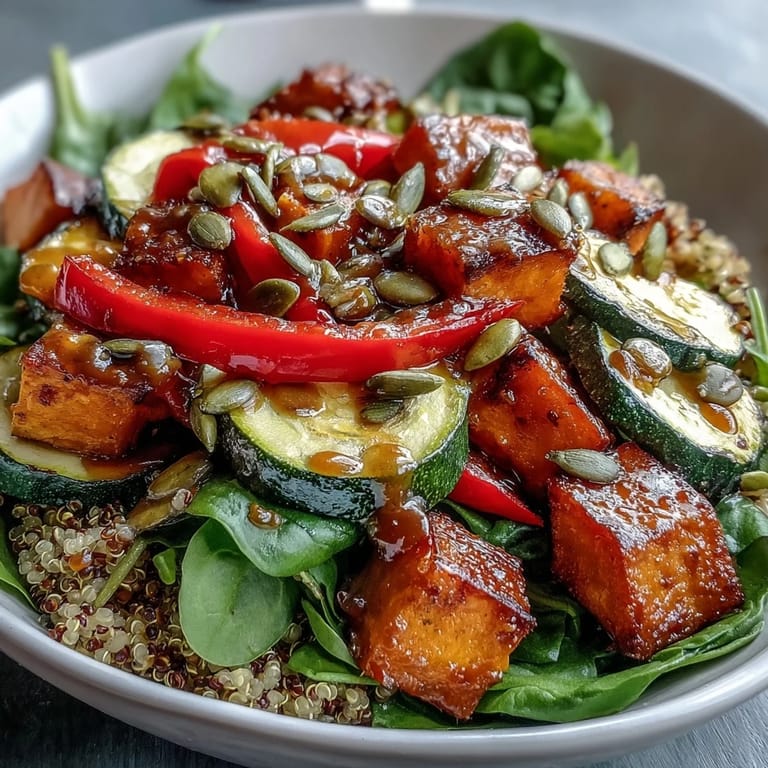 Fork-tender roasted vegetables in a hearty Warm Salad Bowl served over a bed of fresh kale.