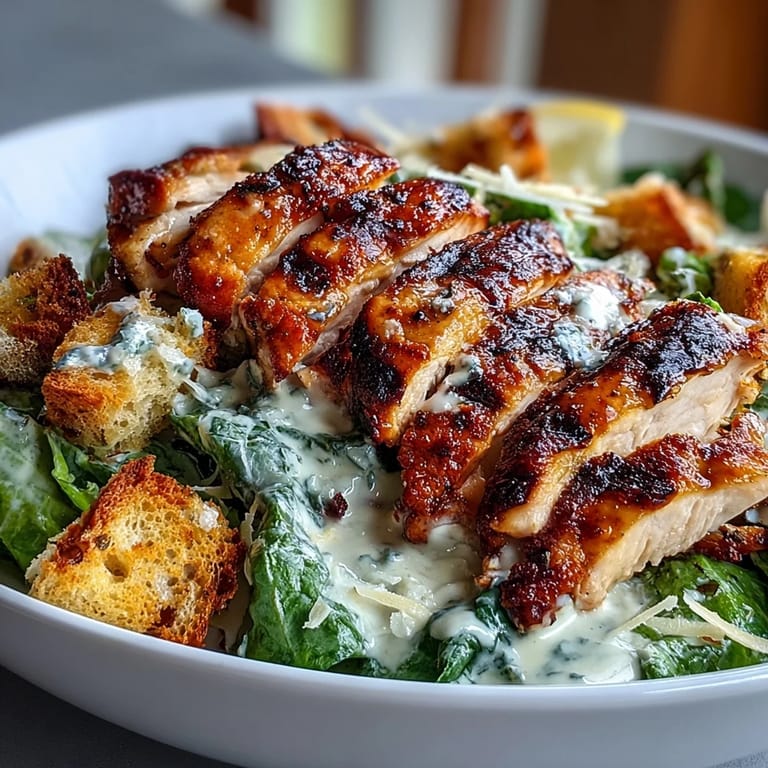 A fresh Caesar Chicken Bowl served with golden croutons and shaved parmesan, ready for a satisfying lunch or light dinner.