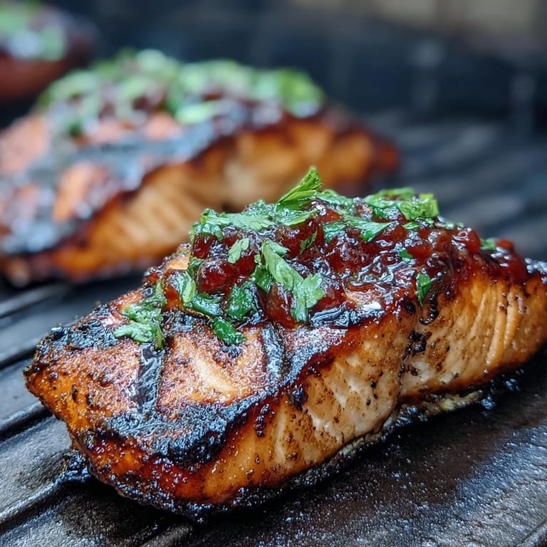 Juicy grilled salmon paired with zesty strawberry salsa, offering a fresh and colorful spring meal idea.  