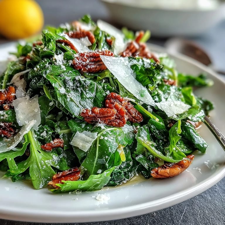 Bright arugula salad with tangy lemon dressing, shaved Parmesan, and optional toasted pine nuts for crunch.