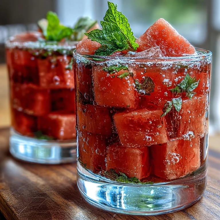 Refreshing watermelon mint mocktail with vibrant pink hue, sparkling water, and fresh mint leaves, served in chilled glasses.