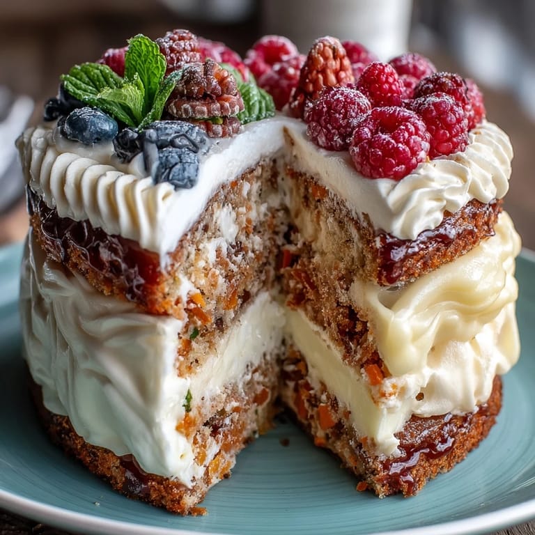 Festive spring spread with moist carrot cake, crisp pavlova topped with fruit, and tangy lemon tart for Easter celebrations.