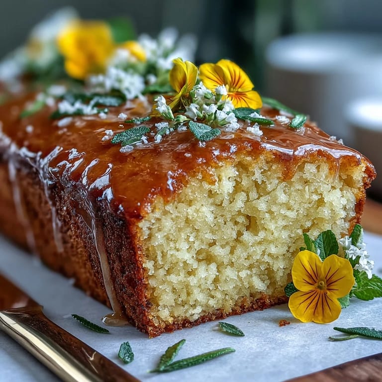 Zesty lemon cake topped with vibrant edible flowers, tangy lemon drizzle glaze, ideal for spring Mothers Day gatherings.