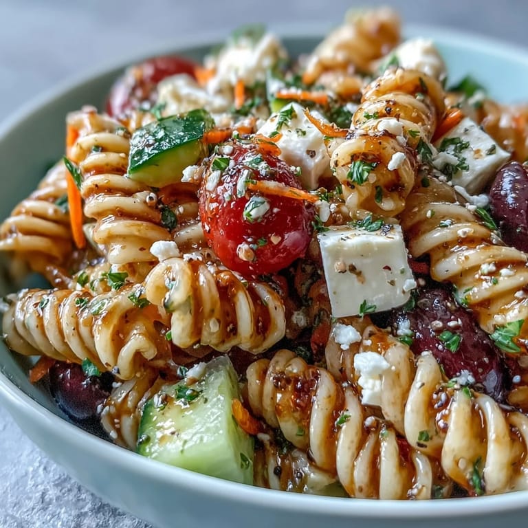 Vibrant Memorial Day Pasta Salad, perfect for a summer picnic, dressed perfectly.