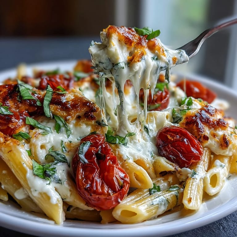 Easy weeknight baked feta pasta dish, perfect for a satisfying dinner.