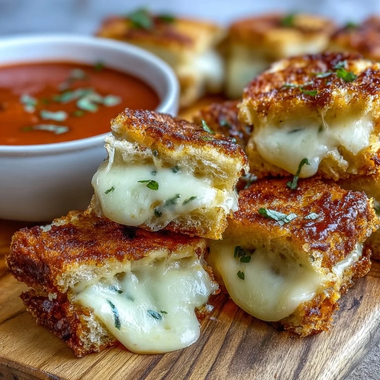 Comforting mini grilled cheese dippers with a bowl of warm soup.