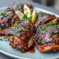 Honey Garlic Grilled Chicken Thighs sizzling on the grill, glazed with a sticky sweet and savory sauce, perfect for summer cookouts.