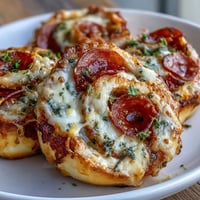 Flaky golden puff pastry pinwheels oozing with mozzarella, pepperoni, and zesty marinara sauce. Irresistible bite-sized pizza snack for any gathering.