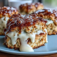 Warm golden scones infused with delicate dandelion honey, served with a generous dollop of clotted cream for a classic British treat.